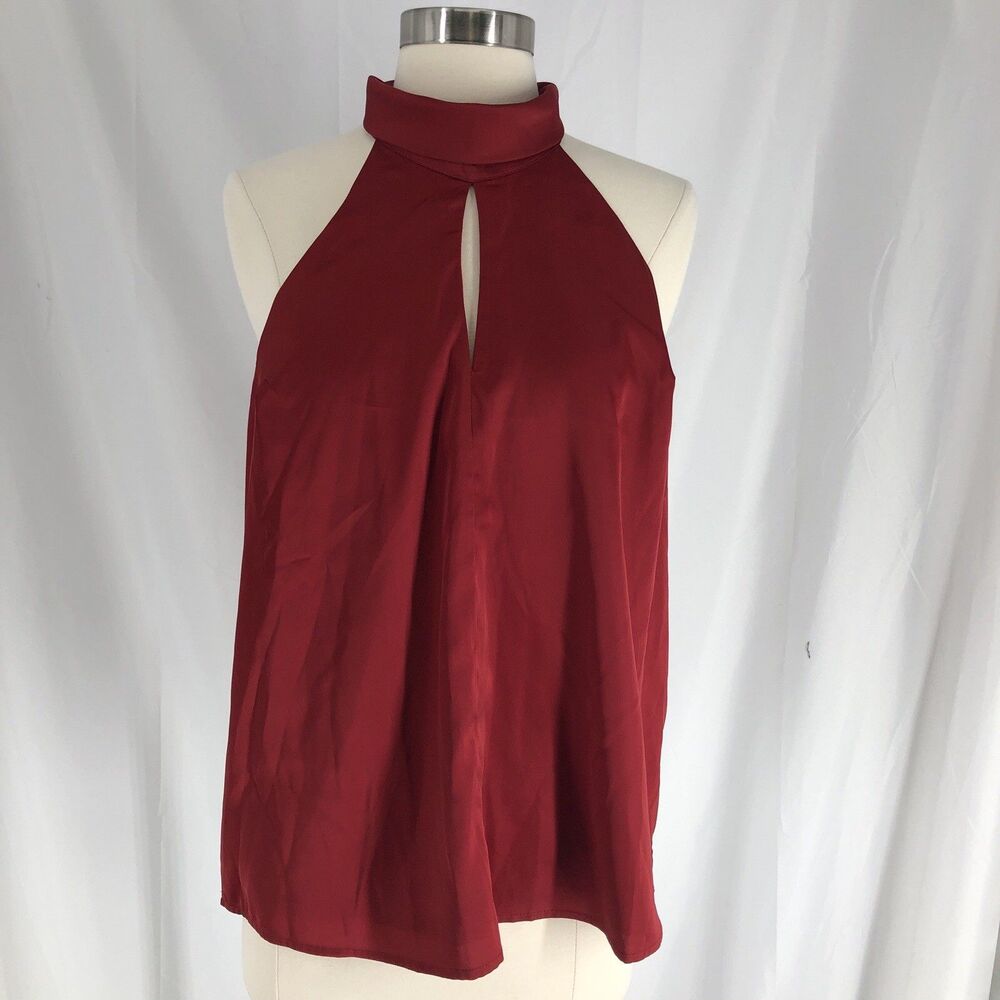 Banana Republic Sleeveless Mock Neck Red Satin Blouse Medium Keyhole